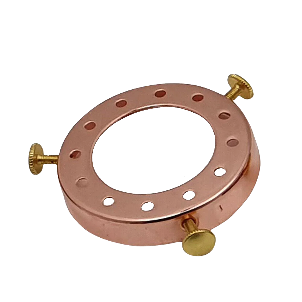 Rose gold lamp shade cap metal fitting covering a pendant light socket, 7cm diameter, 1.5cm high