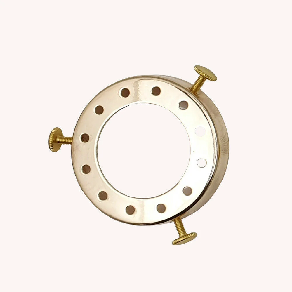 Metal lamp holder, French gold finish, 7cm diameter, 1.5cm high, with 4.1cm central hole