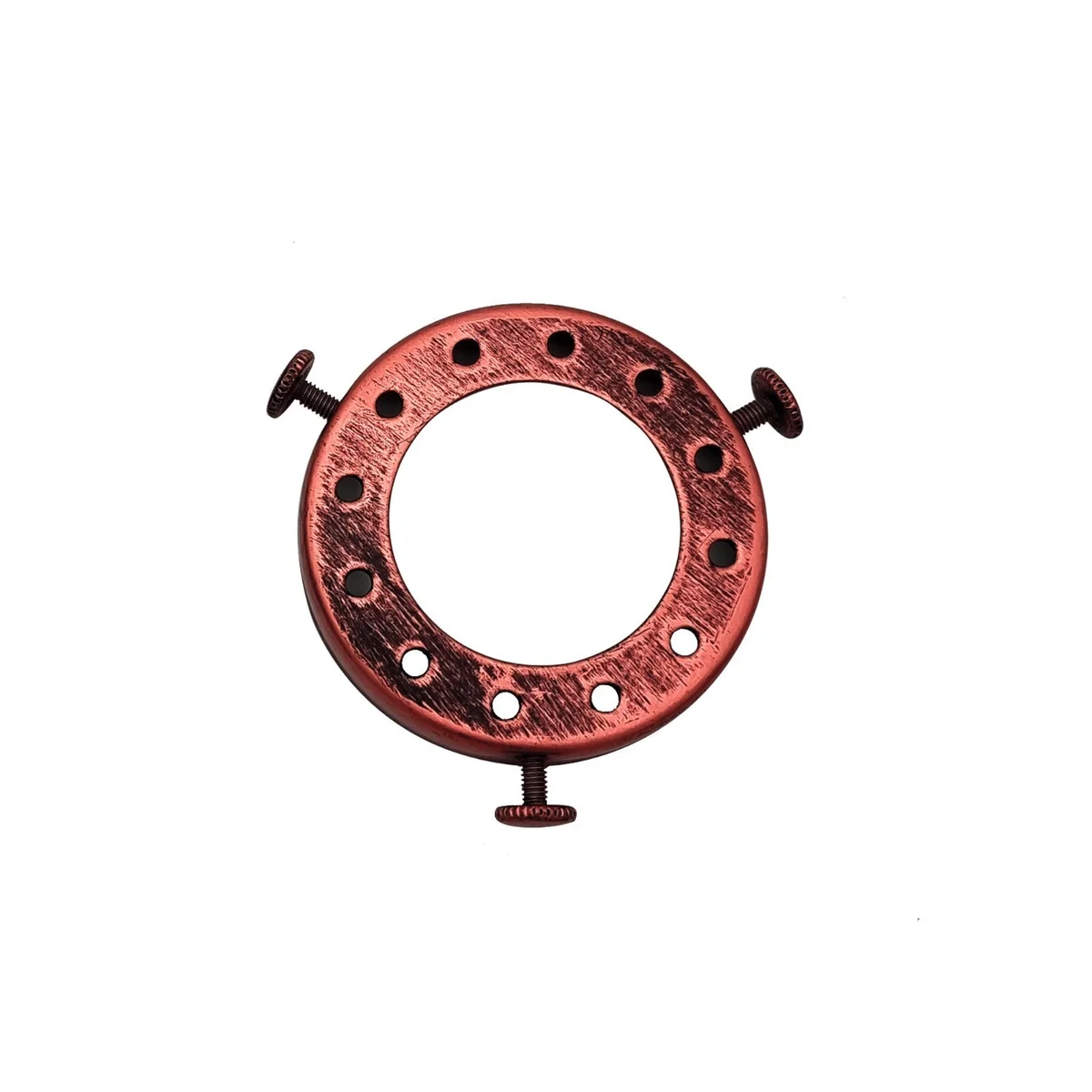 Rustic red metal lamp shade fitter with three thumb screws, 4.1 cm hole, ventilated, industrial lampshade reducer ring