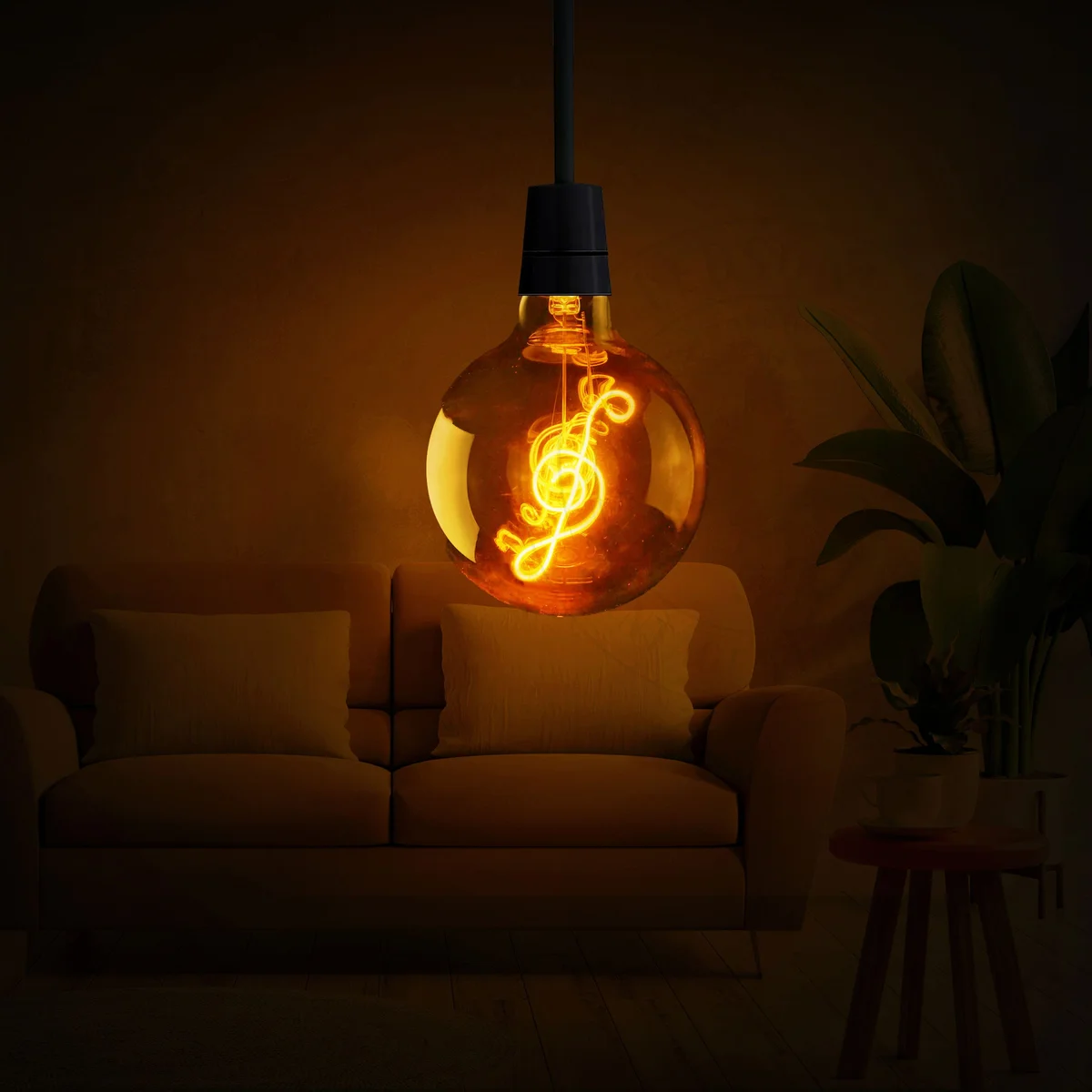 Vintage LED bulb with heart‑shaped filament, warm white glow, 4W E27 screw base.