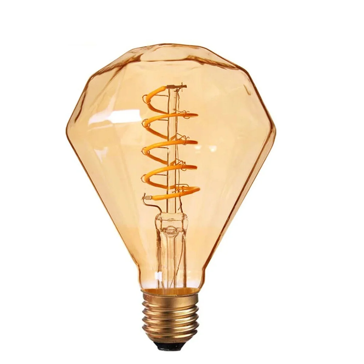 Vintage LED filament bulb with amber glass and pure copper cap, E27 screw base, curling internal filament.