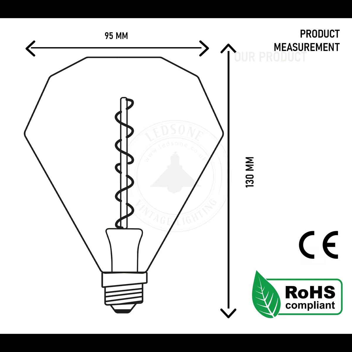 Vintage Edison LED filament bulb, amber glass with copper cap, energy efficient LED bulb for E27 sockets
