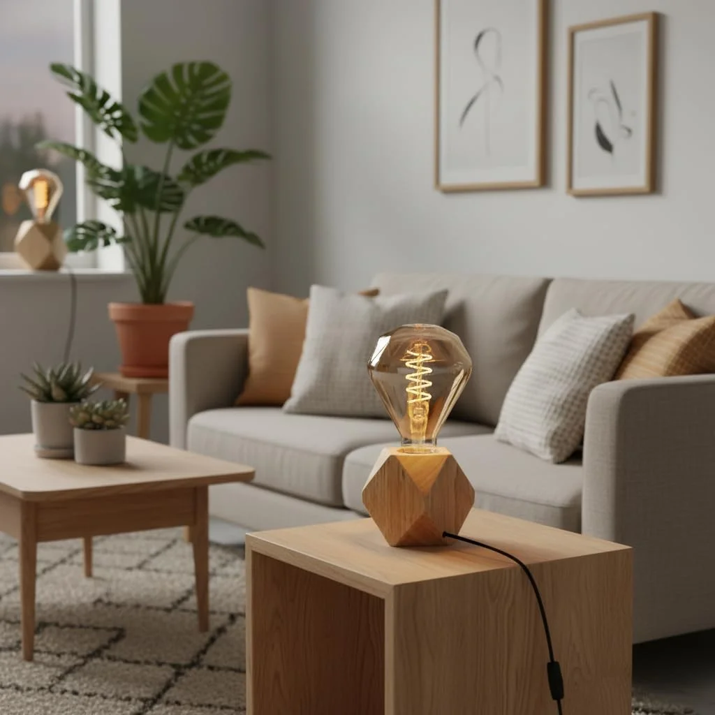 Vintage LED filament bulb with amber glass, pure copper cap, curly internal filament, fitting an E27 screw base.