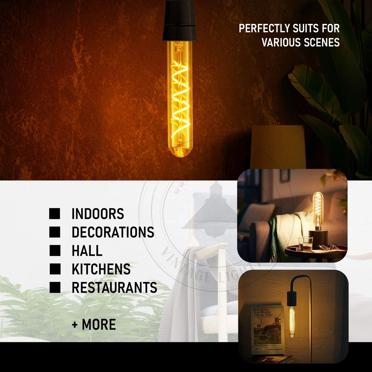 Vintage amber LED filament bulb with transparent glass and metal shots, B22 bayonet cap, energy efficient bulb