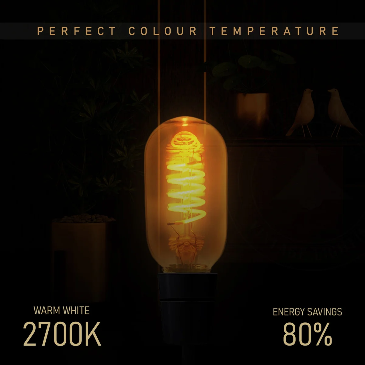 Vintage T45 tube LED bulb with clear glass, curly filament, copper cap – dimmable LED bulb in sleek E27 screw socket