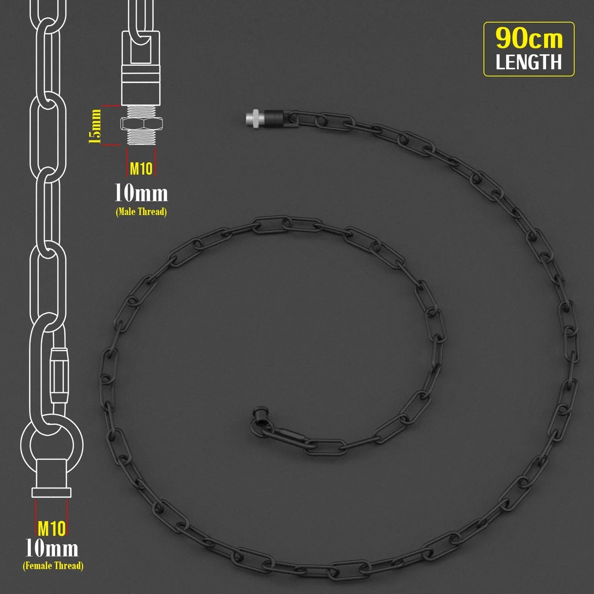 Black 90cm open‑link light chain for ceiling pendant lights.