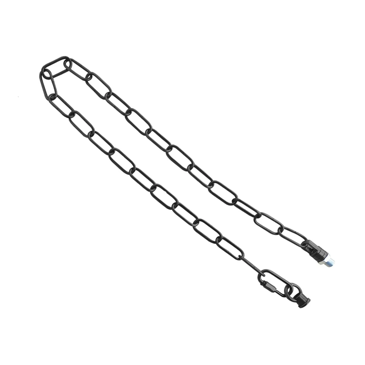 Black light chain, 90cm long, with openable links of 38mm x 16mm, suspended in a decorative setup.