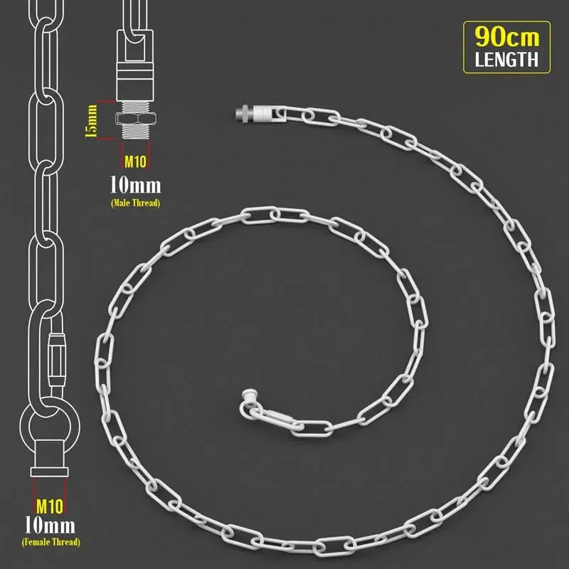 White pendant light chain with open links, 38mm by 16mm, uniform white finish, 8kg load capacity.