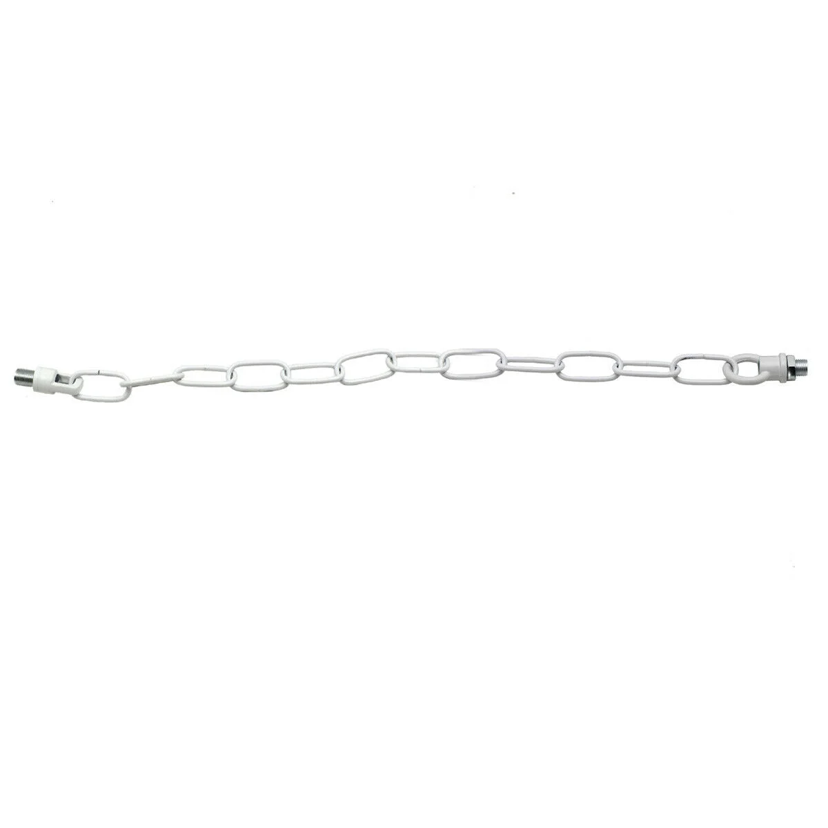 White ceiling chain with open links, 85cm long, hanging from ceiling ready for pendant lighting.