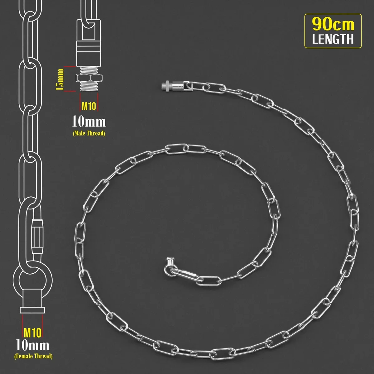 Chrome light chain for ceiling with openable 38mm x 16mm links, 85cm length