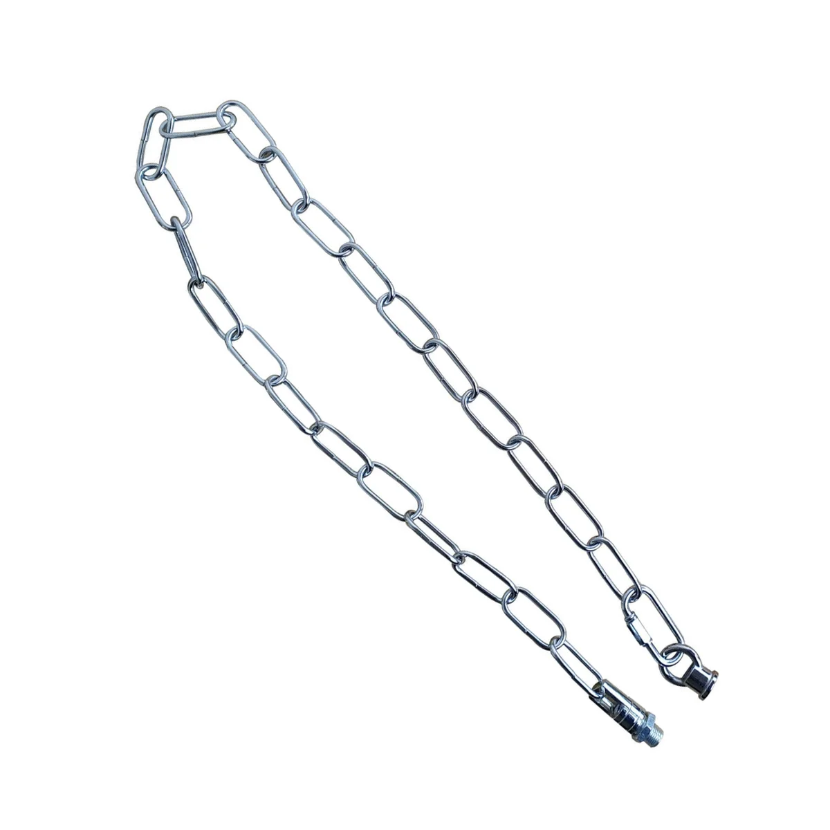 Chrome light chain 85 cm long, openable links 38 mm × 16 mm, used for hanging ceiling lights or chandeliers.