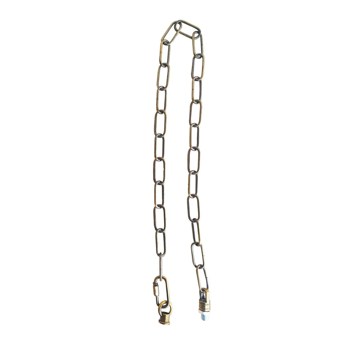 Yellow brass ceiling light chain, 90 cm long, open links 38 mm wide, suitable for hanging chandeliers.
