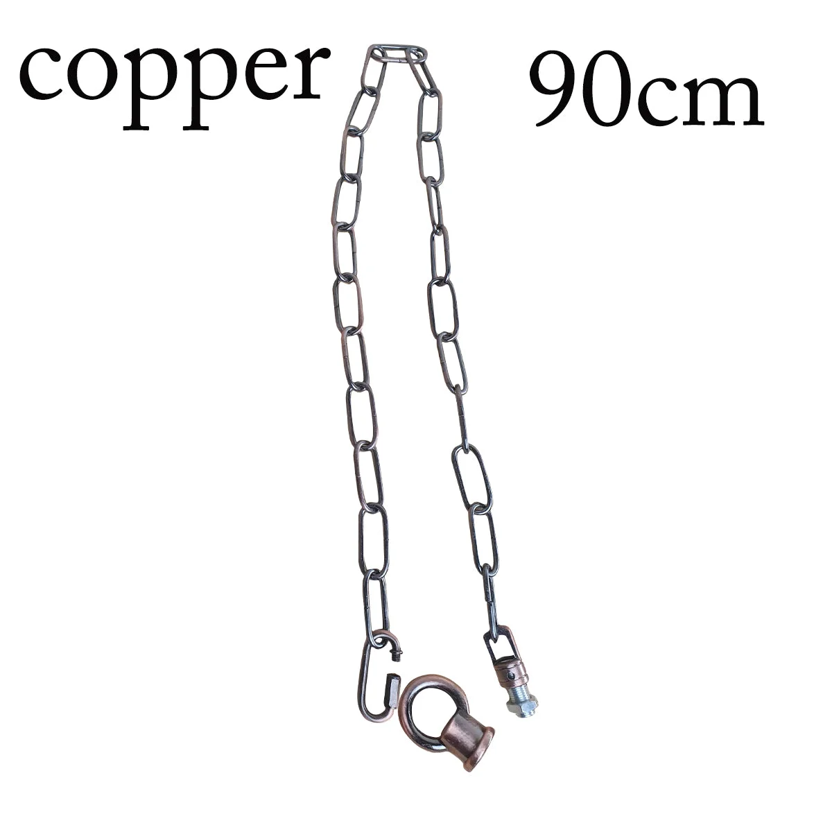 Copper pendant light chain, 90cm long, 38mm × 16mm openable links in warm copper tone.