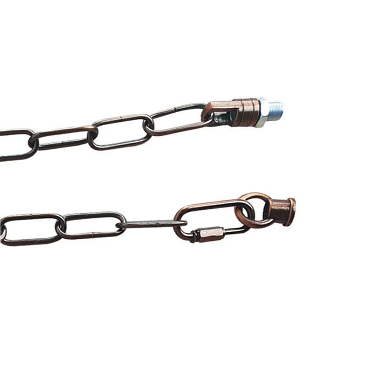Copper finish chain with open links, 38mm by 16mm, showcasing a 90cm length winding around a decorative pendant.