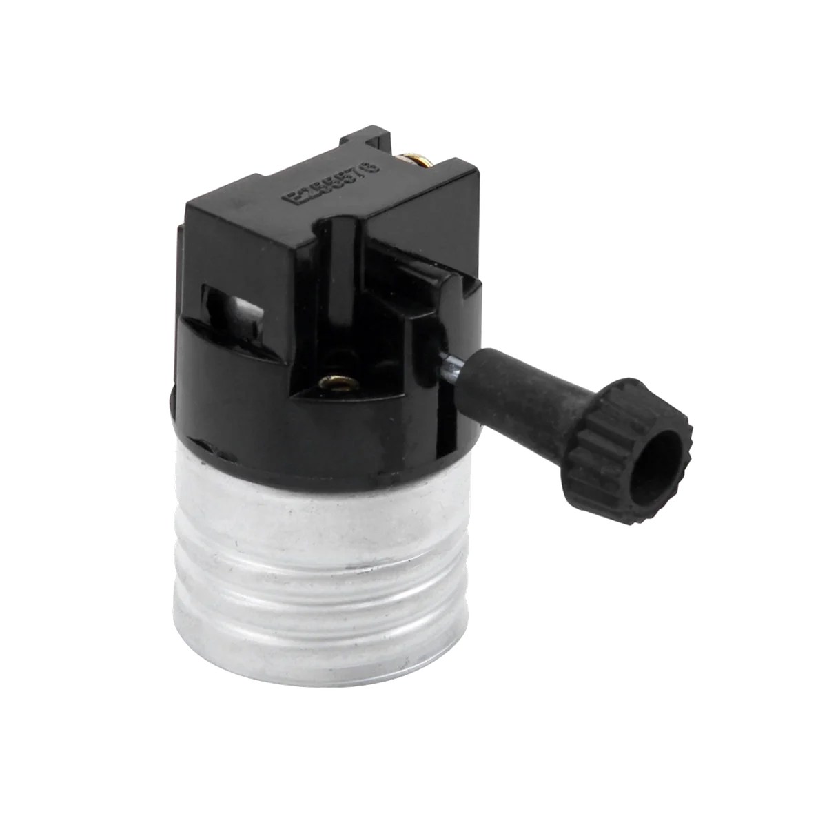 3-way lamp socket with removable turn knob, metal shell, E26 base, labelled LO-MED-HI-OFF, 250W rating.