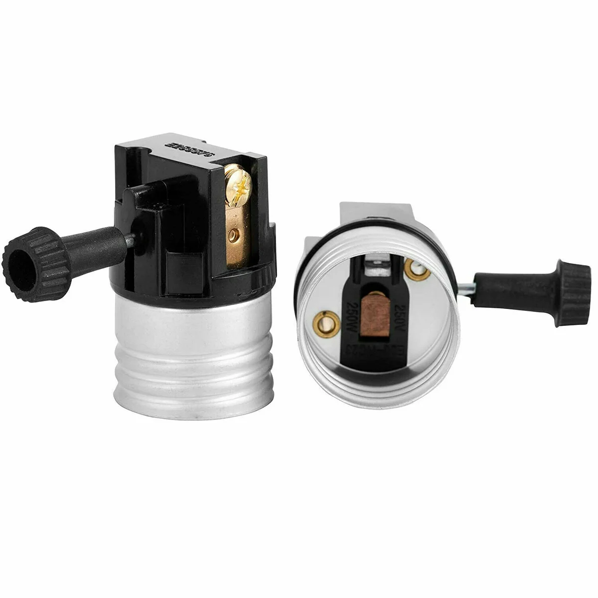 Medium base lamp holder with removable turn knob, 2‑circuit socket for 3‑way 2‑filament lamps.