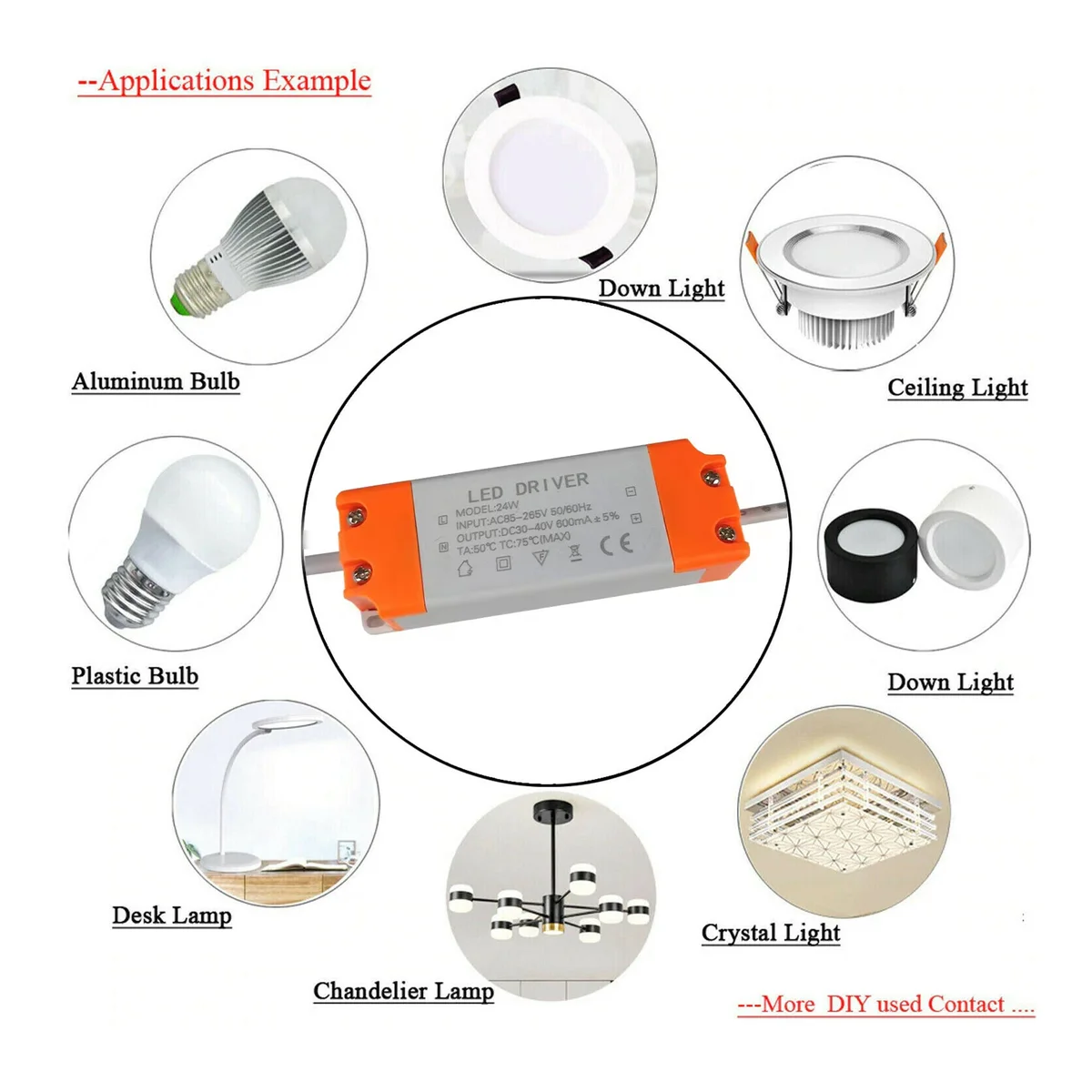 Plastic 24W LED power supply with power input terminal, DC output connector, CE and RoHS certification labels