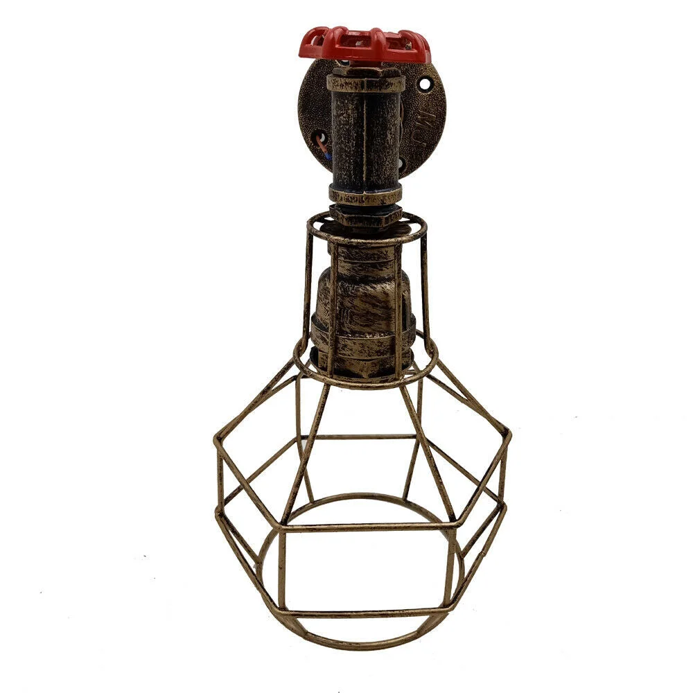 Modern industrial wall light with metal pipe cage, vintage retro design and spray‑painted finish
