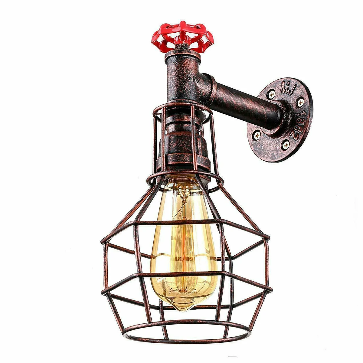 Industrial wall light with metal cage frame and accessible bulb socket