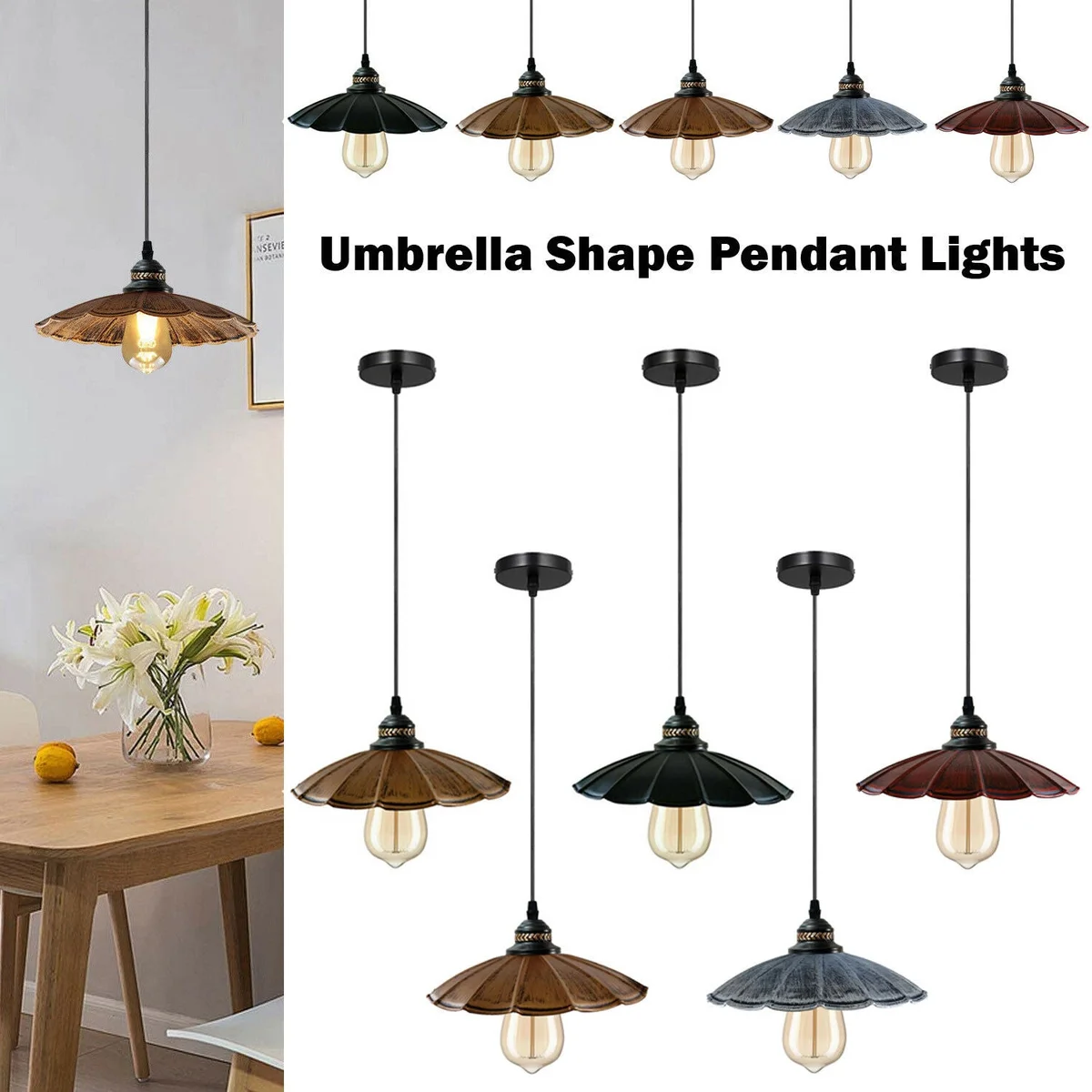 Solid metal pendant light with white PVC shade hanging from ceiling, 10cm canopy and 95cm cord, modern design