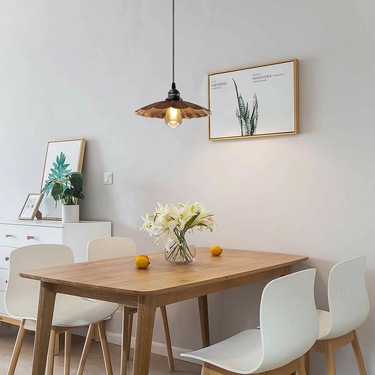 Modern metal shade pendant light with E27 base, 95‑cm PVC cable, hanging from ceiling canopy