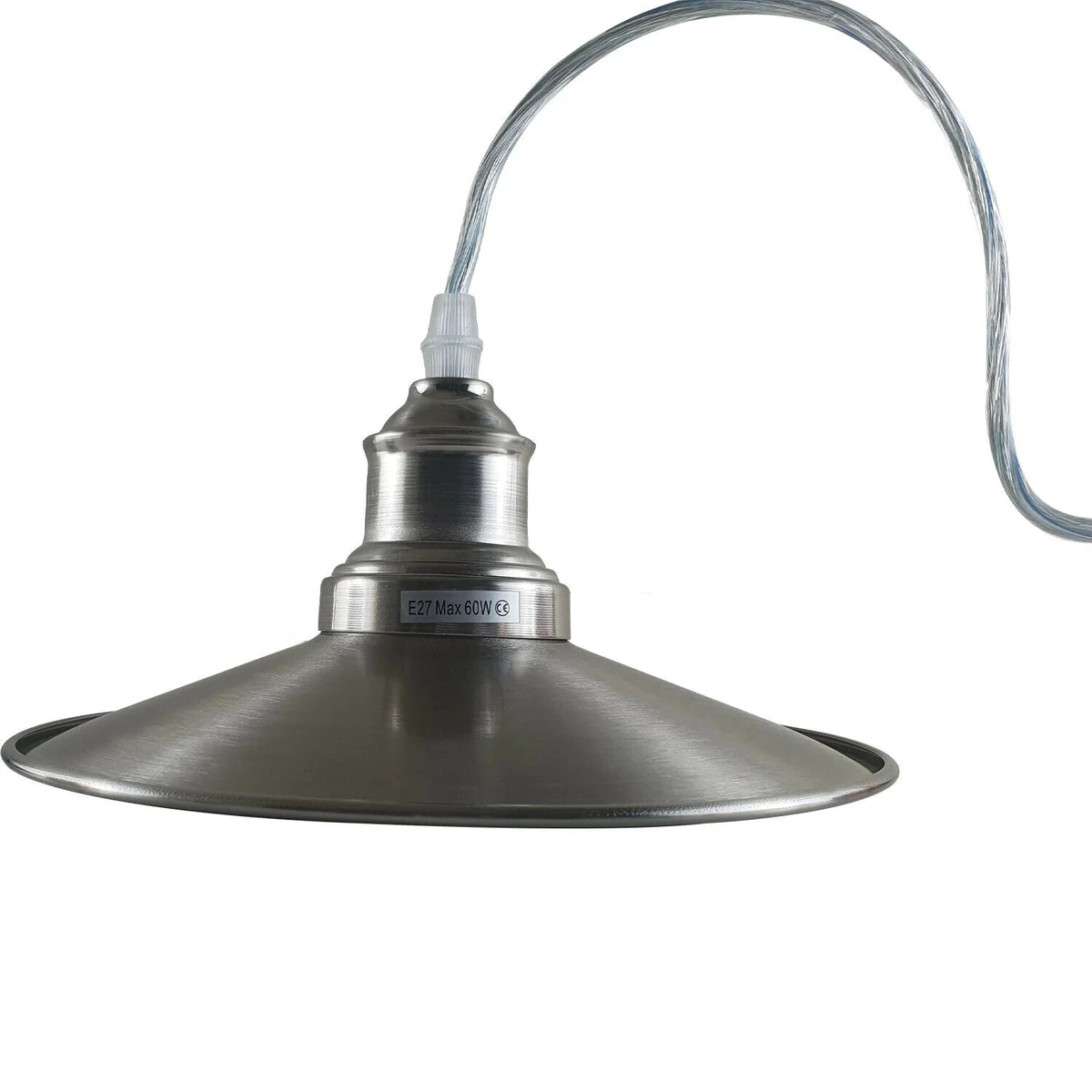 Iron ceiling lamp with satin nickel finish, 22cm vintage pendant style, 95cm cable and E27 holder.
