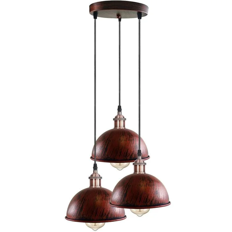 Cluster dome pendant light with three brushed‑copper metal domes hanging from a 95cm PVC cable.