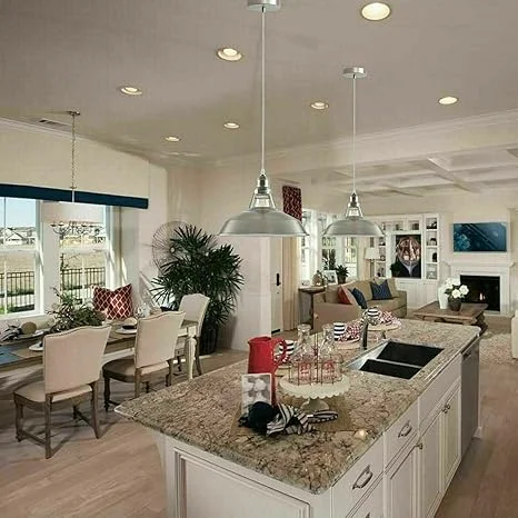 Satin nickel pendant light with metal frame, lamp shade, 95cm cable, hanging from ceiling, showcasing modern design.