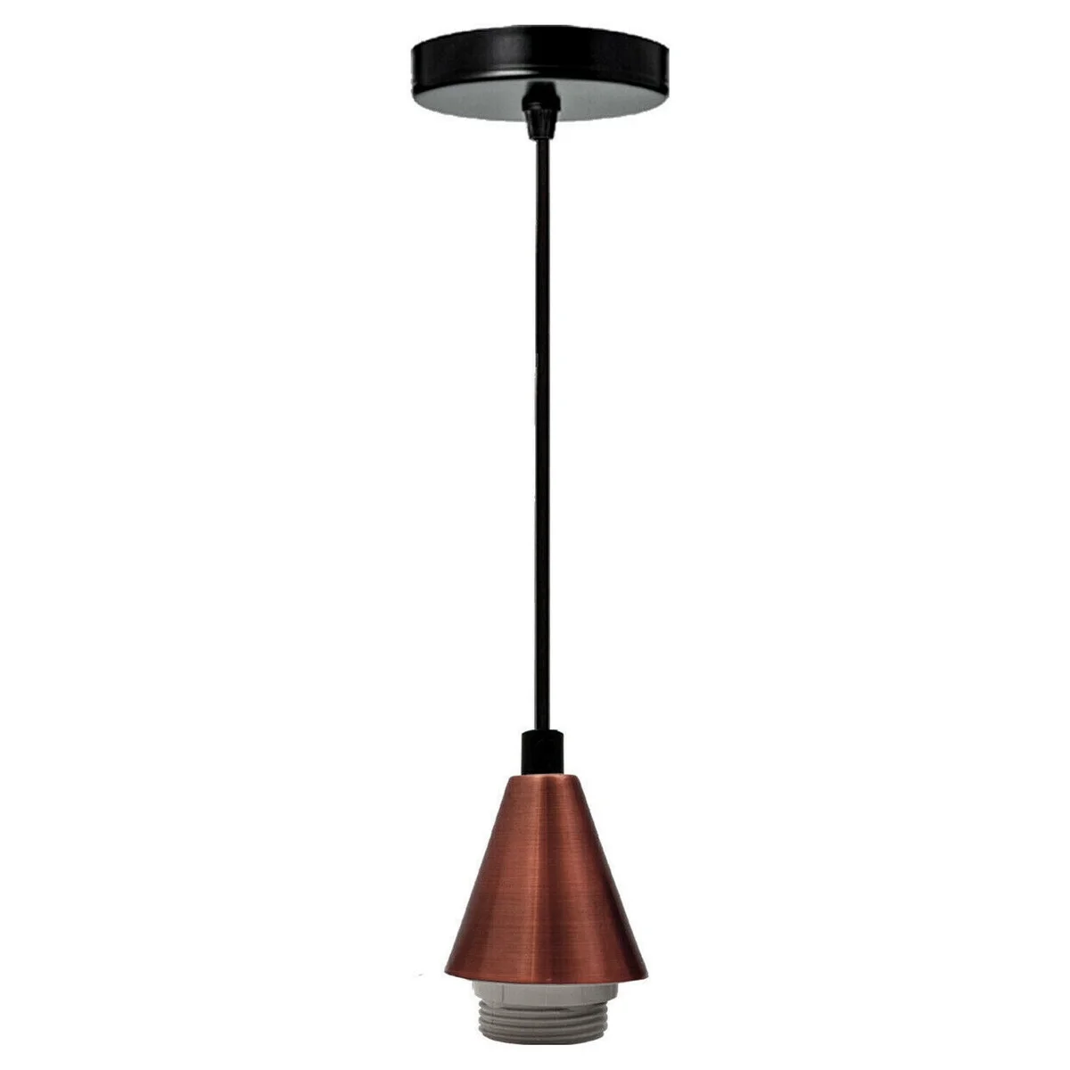 Black metal and PVC kitchen island pendant lamp with E27 socket, hanging above a kitchen island.
