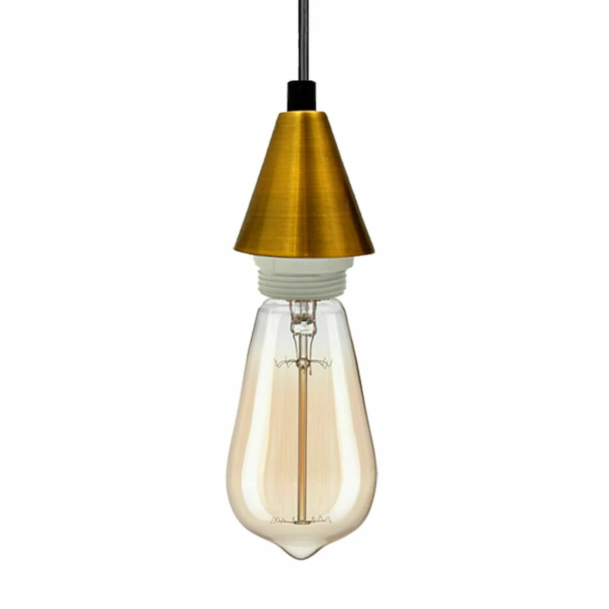 Metal ceiling light with black or copper metal base, PVC wire, E27 holder, white or satin nickel finish, 90cm length.