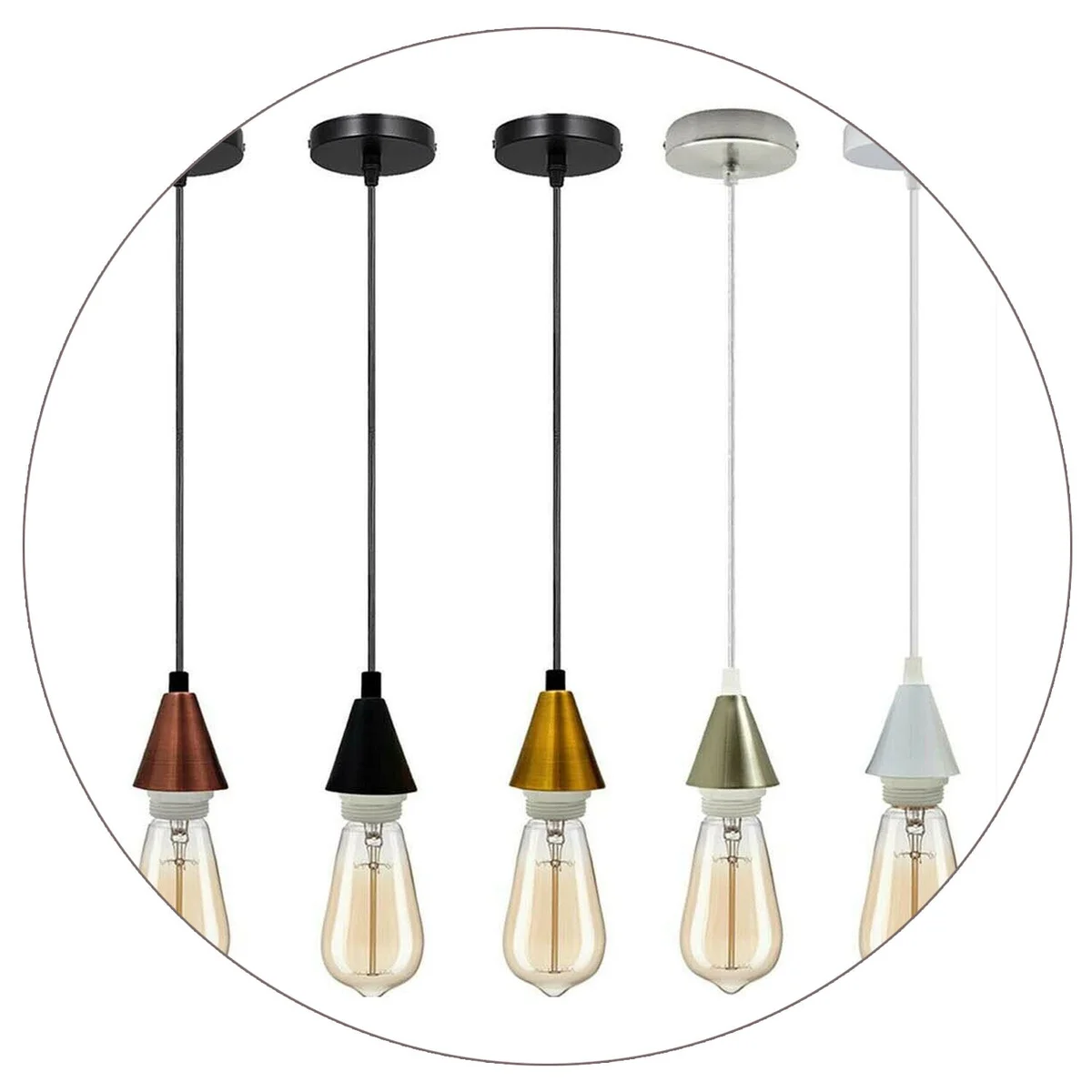 Industrial metallic pendant light in black with E27 base and 90 cm PVC wire suspension – a dimmable pendant light.