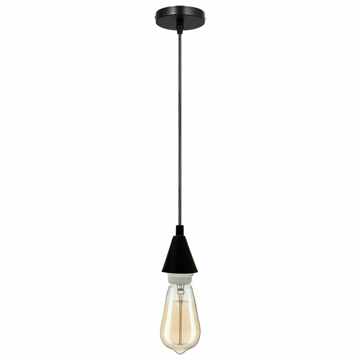 Industrial pendant lighting, 90cm hanging, black or white finish, includes E27 lamp holder, no bulb.