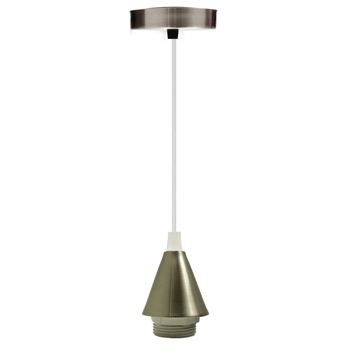 Industrial pendant lighting hanging above kitchen island, black metal base with PVC wire, 90cm cable, 10cm ceiling plate.