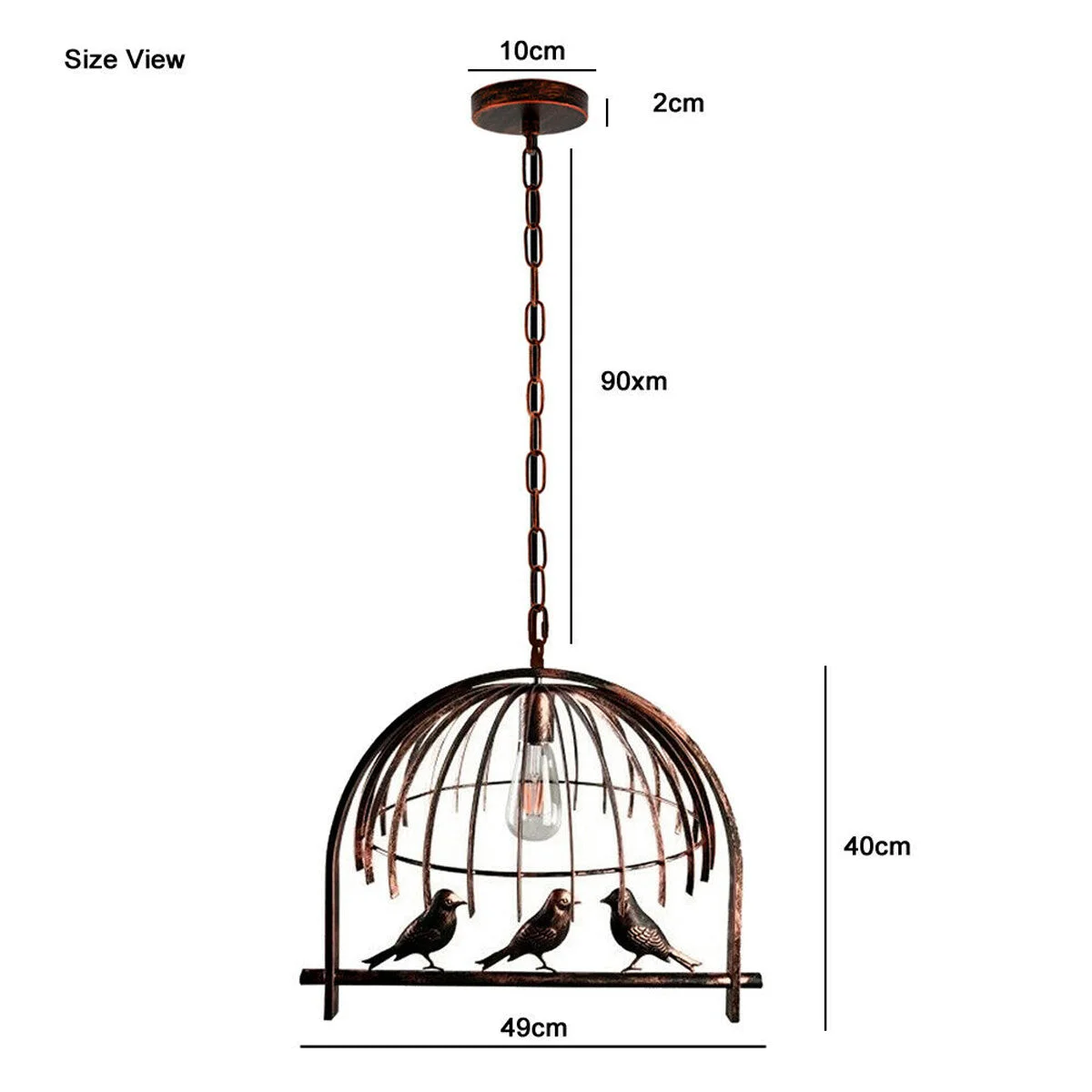Industrial adjustable height pendant light with bird‑cage metal frame, copper finish, hanging cable and E27 bulb holder