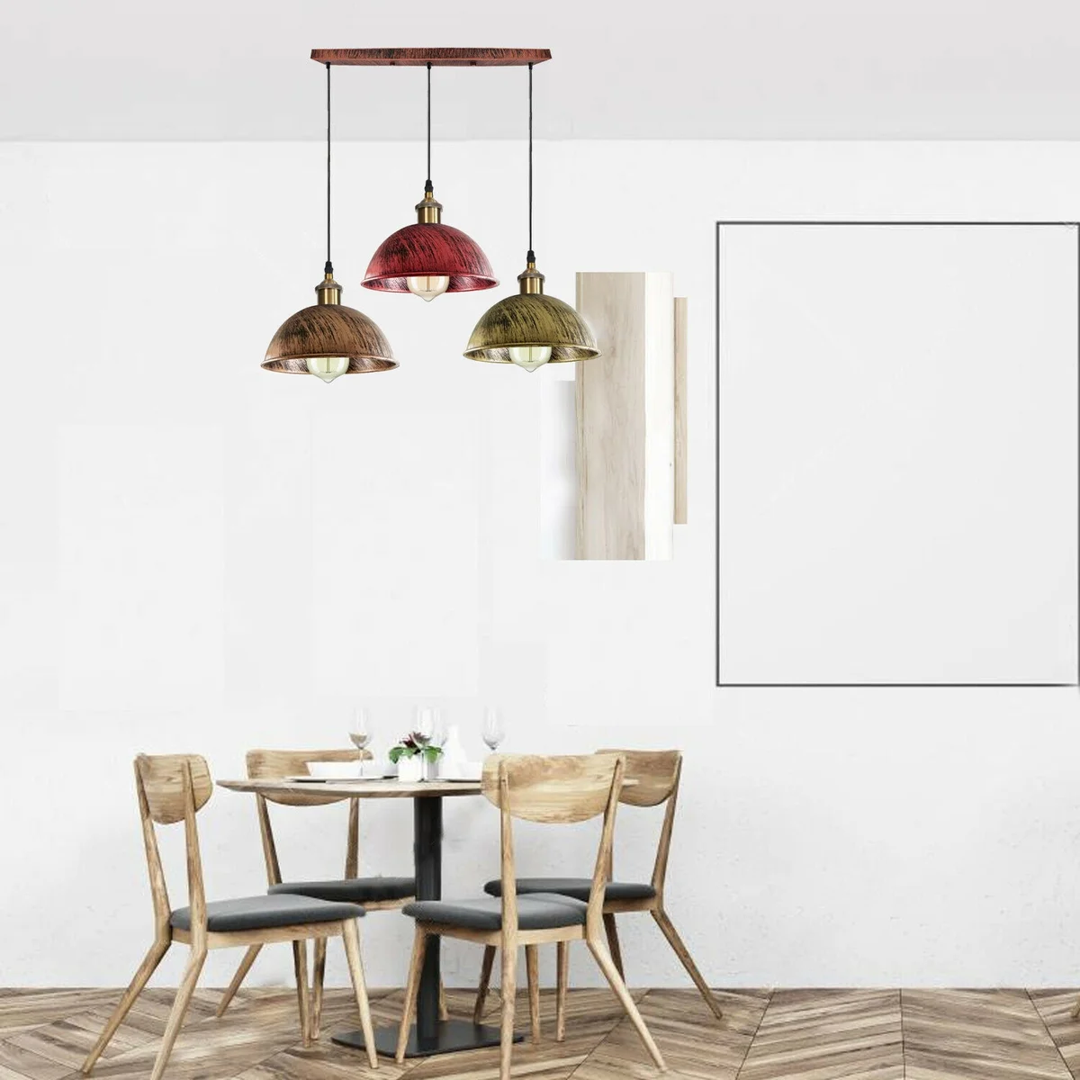 3 heads ceiling pendant cluster light in brushed copper, showing three metal holders, PVC cable and 20cm ceiling plate.
