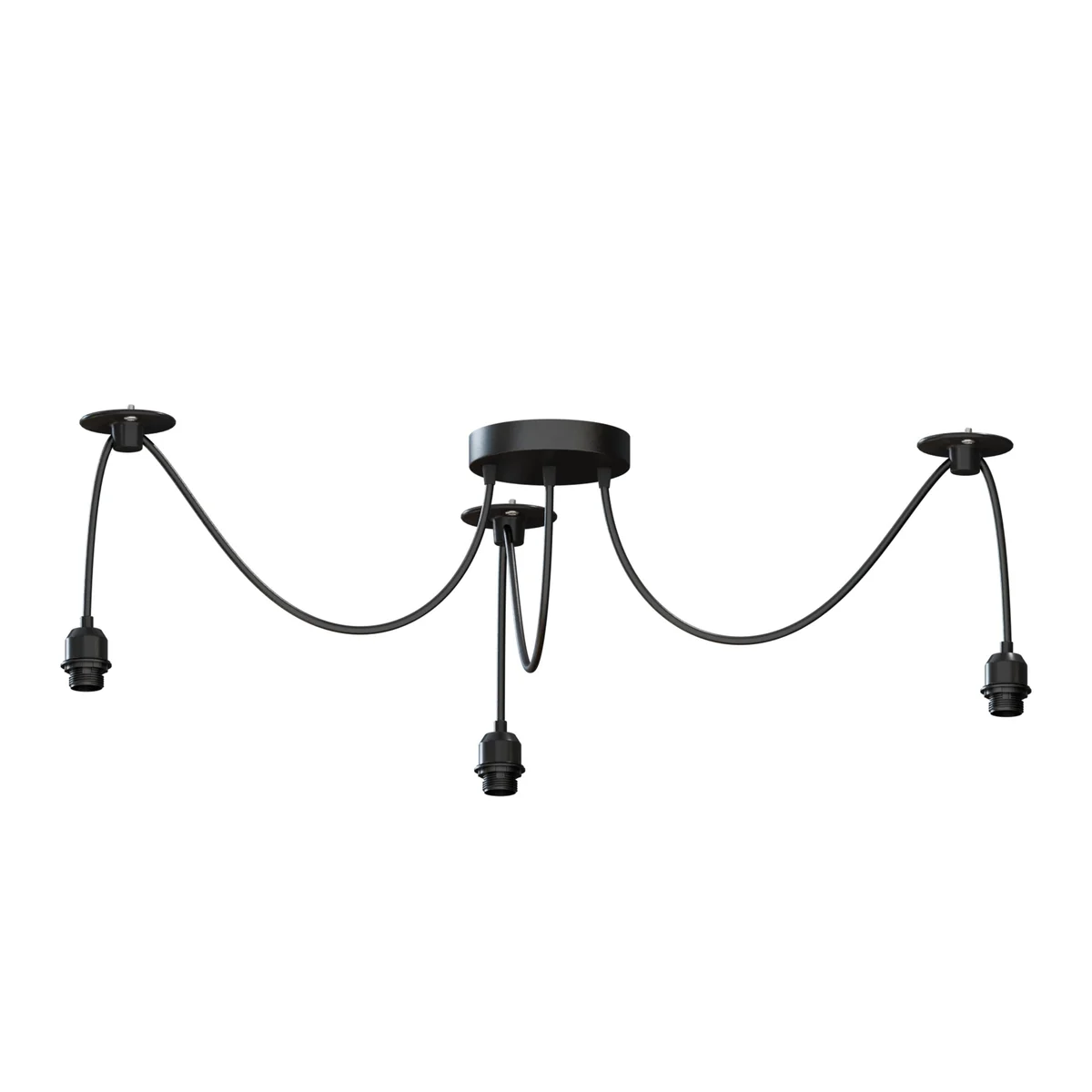 Black pendant light with spider design, adjustable 195cm black cable, metal body, multi‑layer paint, lamps shades on each head.