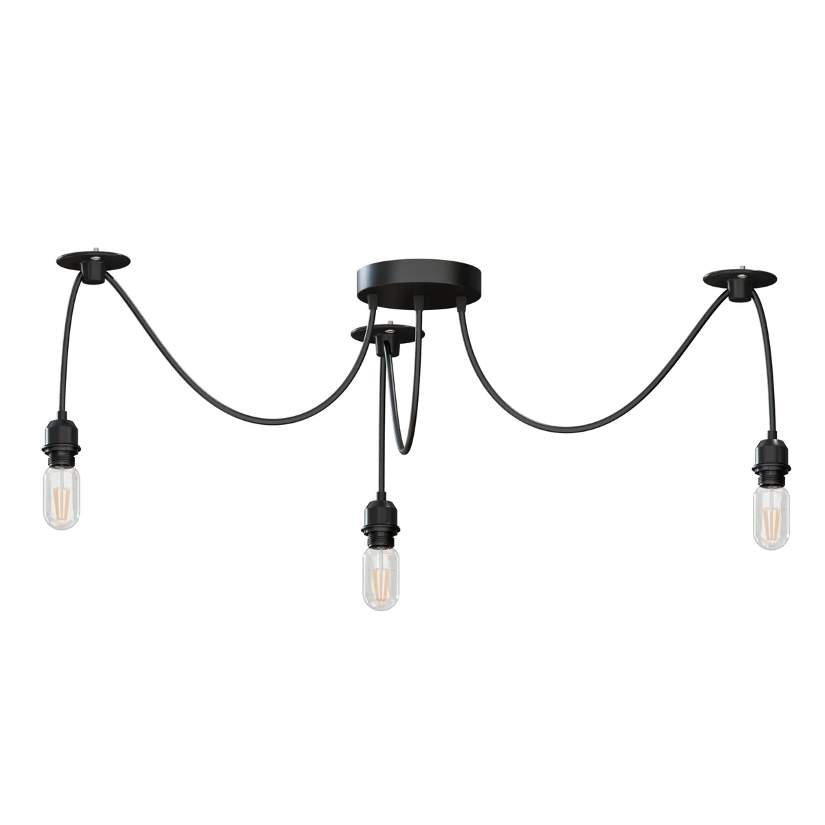 Black pendant light spider design with metal frame, adjustable 195 cm cable, 5‑light holder, ceiling rose 120 cm