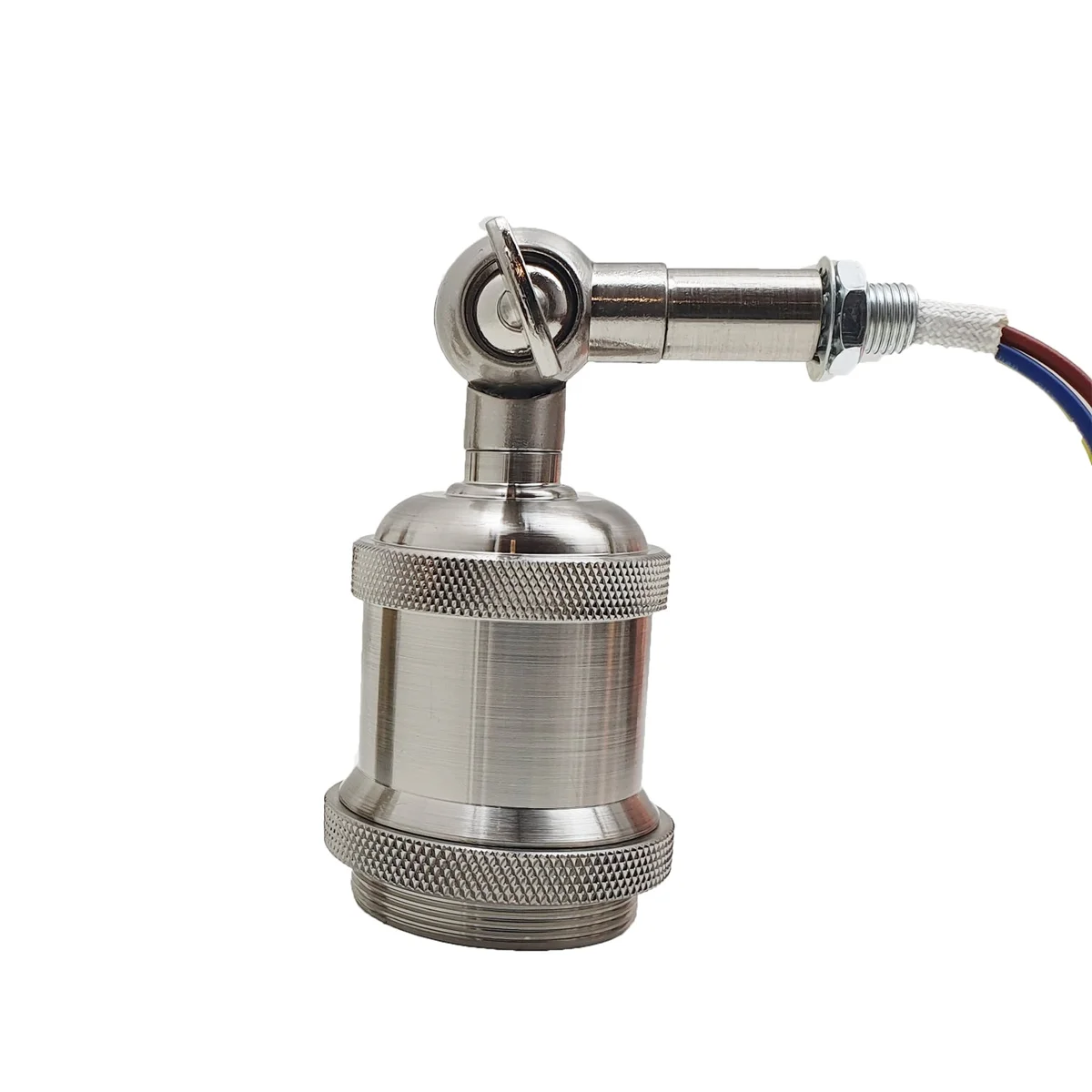 Vintage indoor wall lamp, satin nickel metal base, 8.5cm diameter, wall‑mounted, retro industrial style.