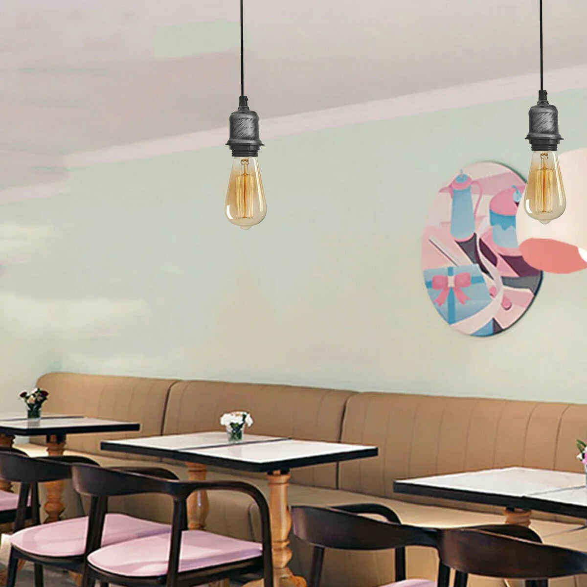 Metal pendant ceiling light with brushed copper finish, 12cm diameter rose, 95cm adjustable cable.