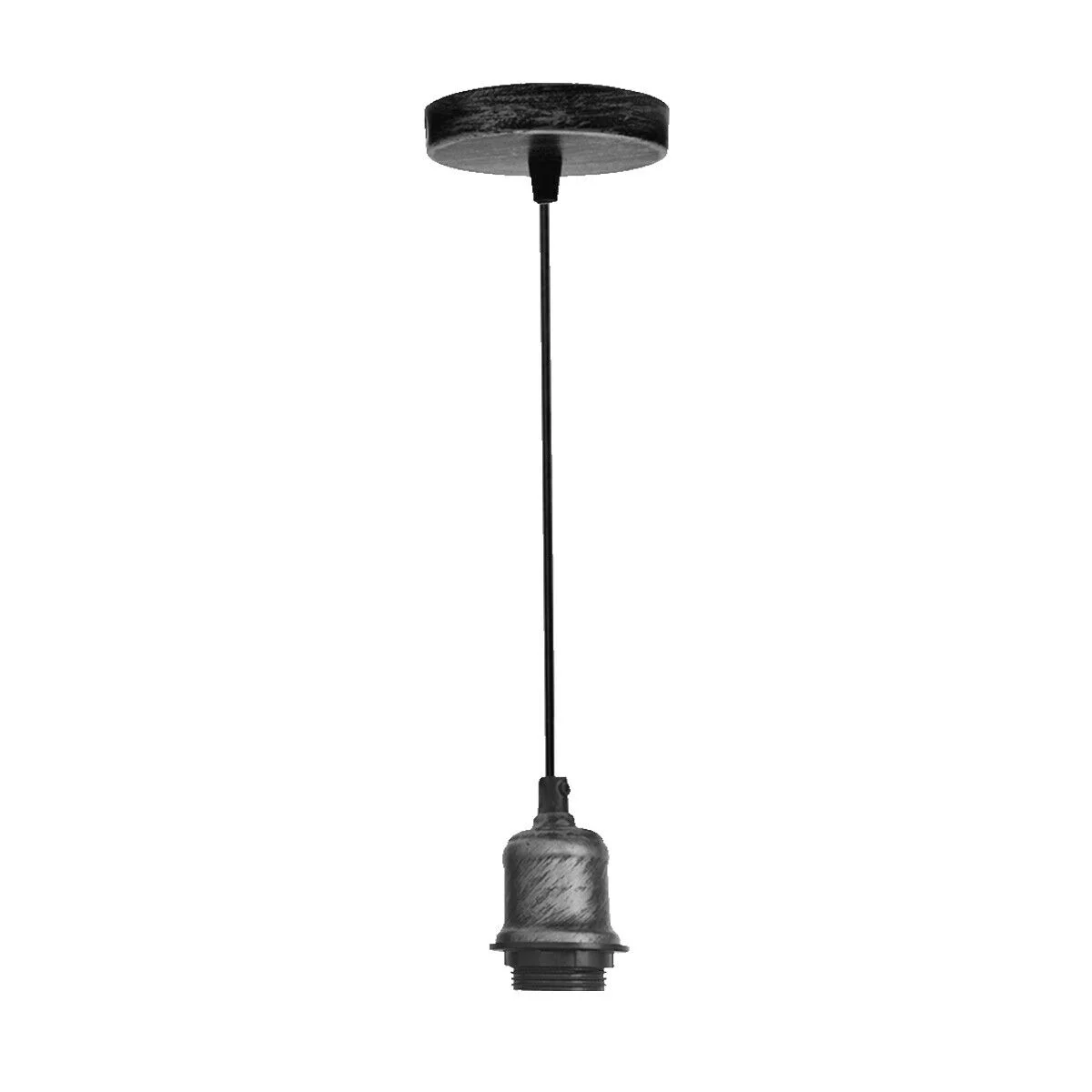 Metal pendant ceiling light with brushed copper finish, 12cm diameter rose, 95cm hanging, E27 socket.