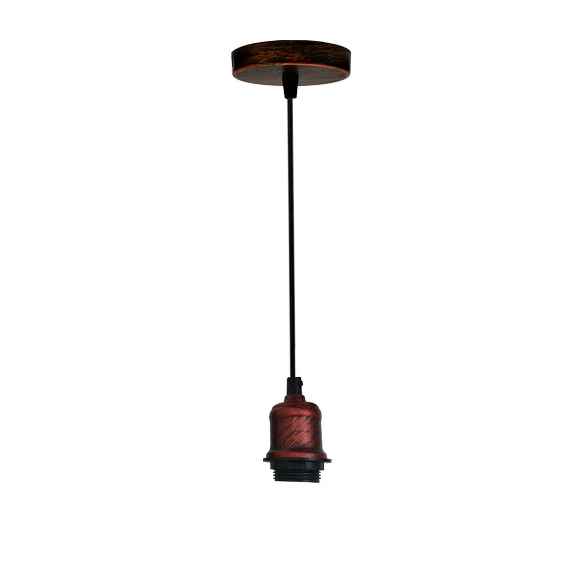metal pendant ceiling light in brushed copper, antique finish, 95 cm adjustable cable, hanging above kitchen counter.