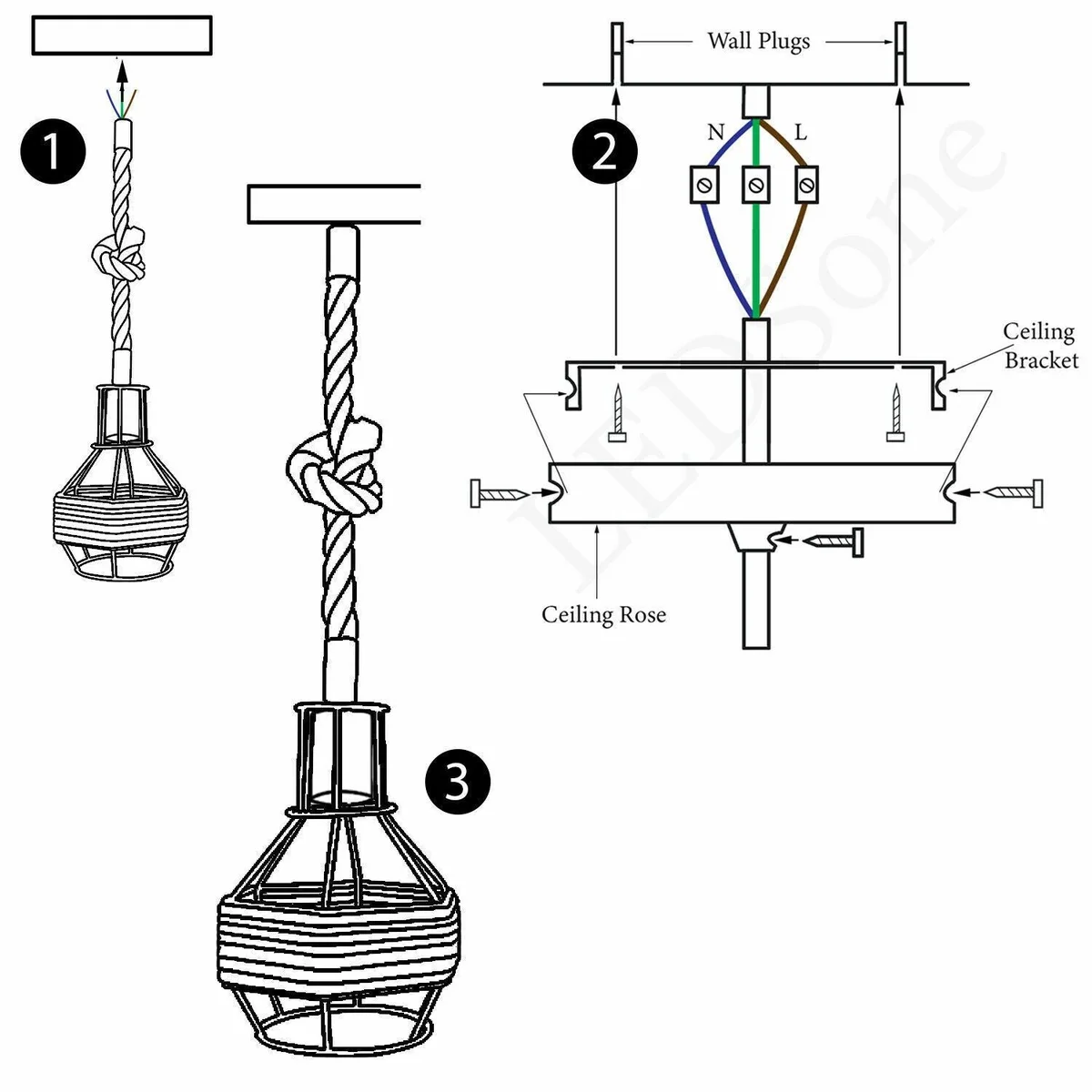 Adjustable hanging light with black metal pendant and 1m hemp rope cable, sleek vintage industrial style.