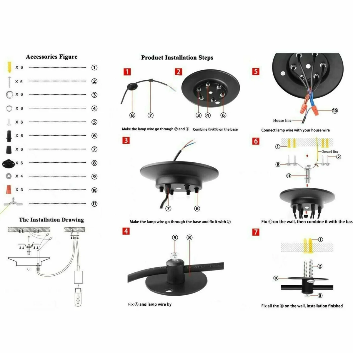Black metal 8‑way vintage ceiling pendant light with 8 lamps, long PVC cable, spider‑like design.