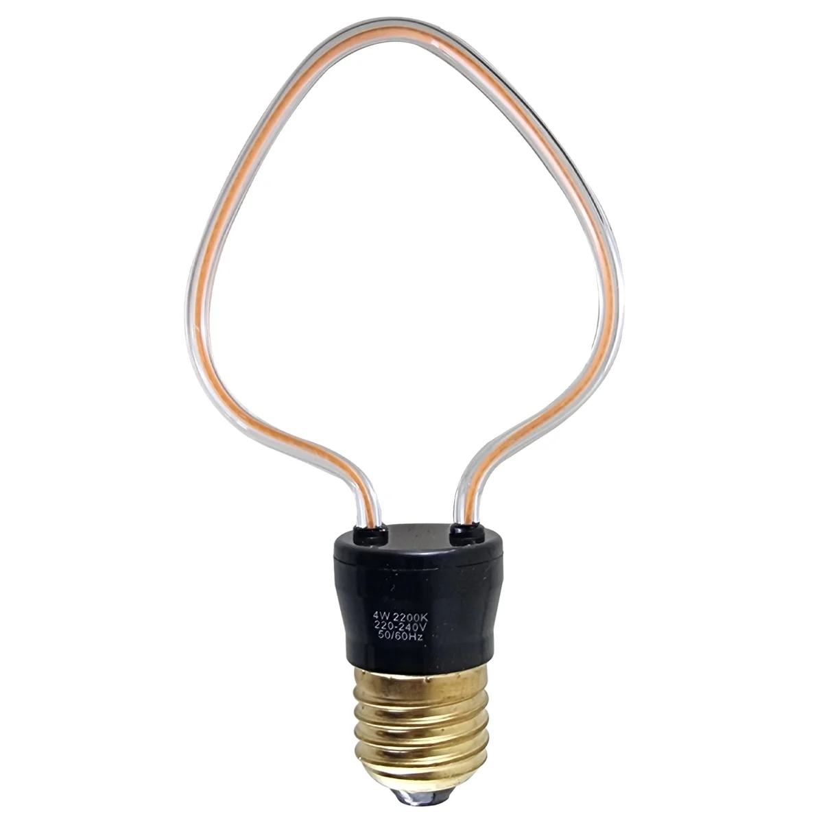 Vintage LED bulb with glass housing, warm yellow glow and curvy copper filament, 4W Edison screw.