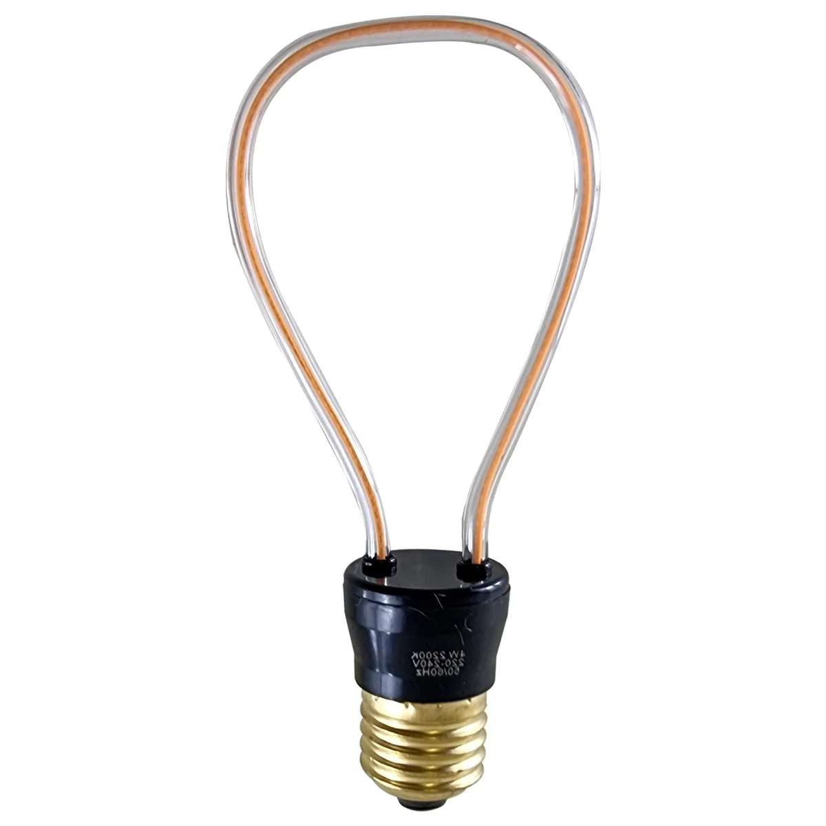 Decorative LED bulb in vintage Edison shape with soft filaments, clear polycarbonate body, mounted on E27 base