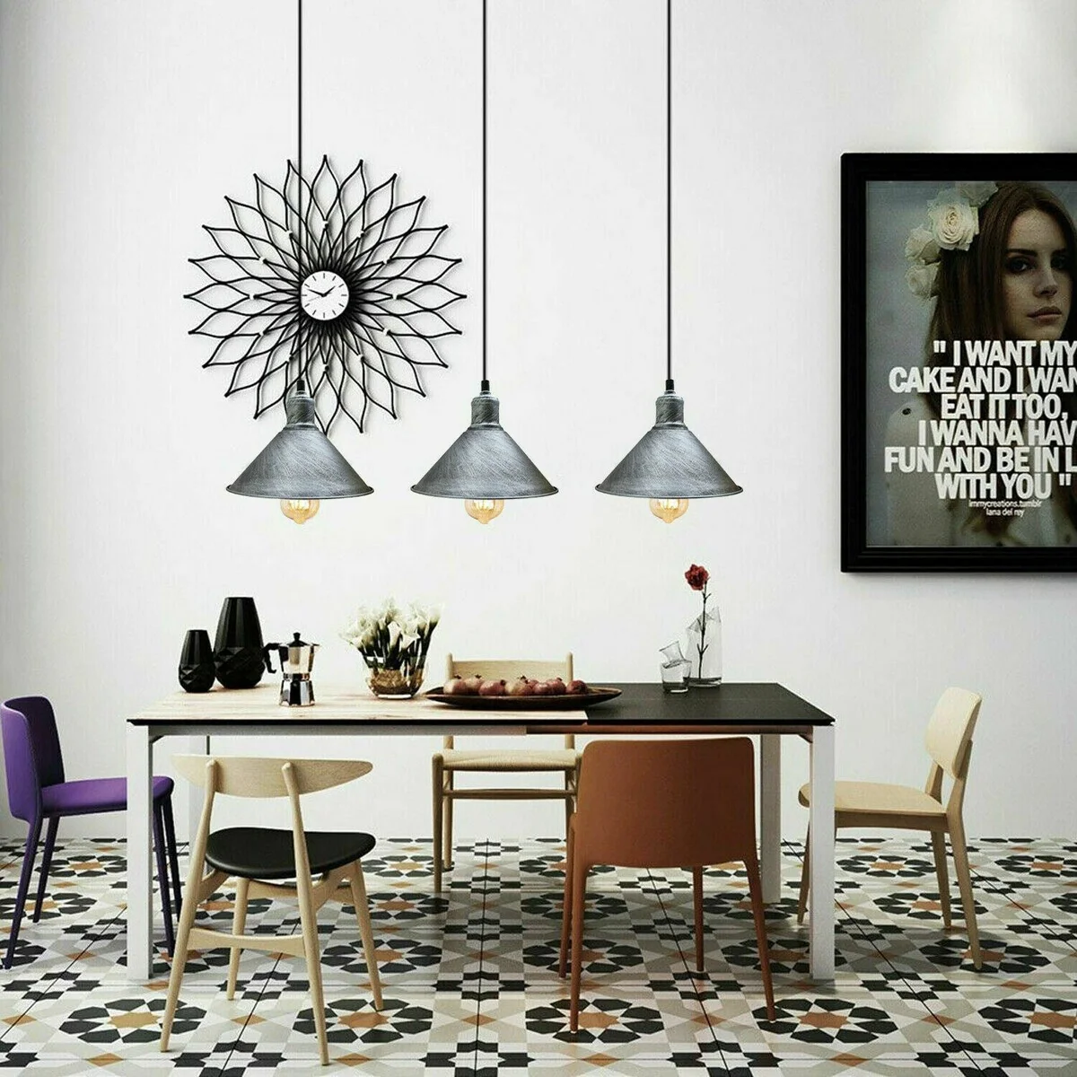 Classic E27 pendant lamp with brushed metal shade and PVC cable, in rustic red or brushed brass finish