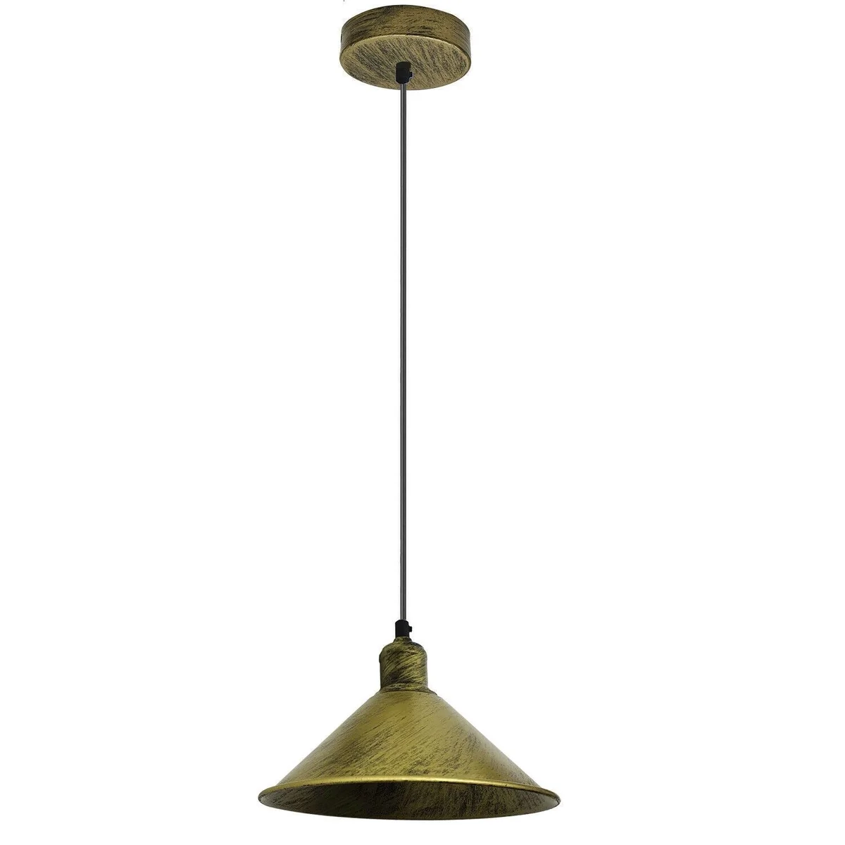vintage pendant light hanging from ceiling, brushed metal shade with rustic red finish, 95 cm canvas wire.