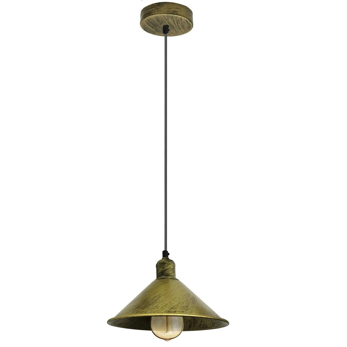 Vintage pendant light with brushed metal shade and 95cm PVC cord hanging overhead in a modern interior.