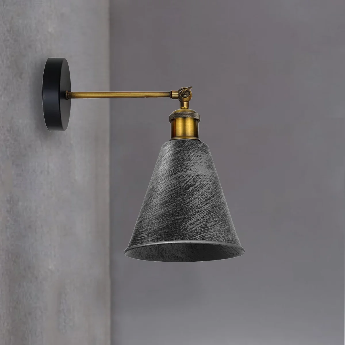 Brass kitchen wall lighting set with wall sconce shade in rustic red, brushed copper or brushed silver, with E27 holder.