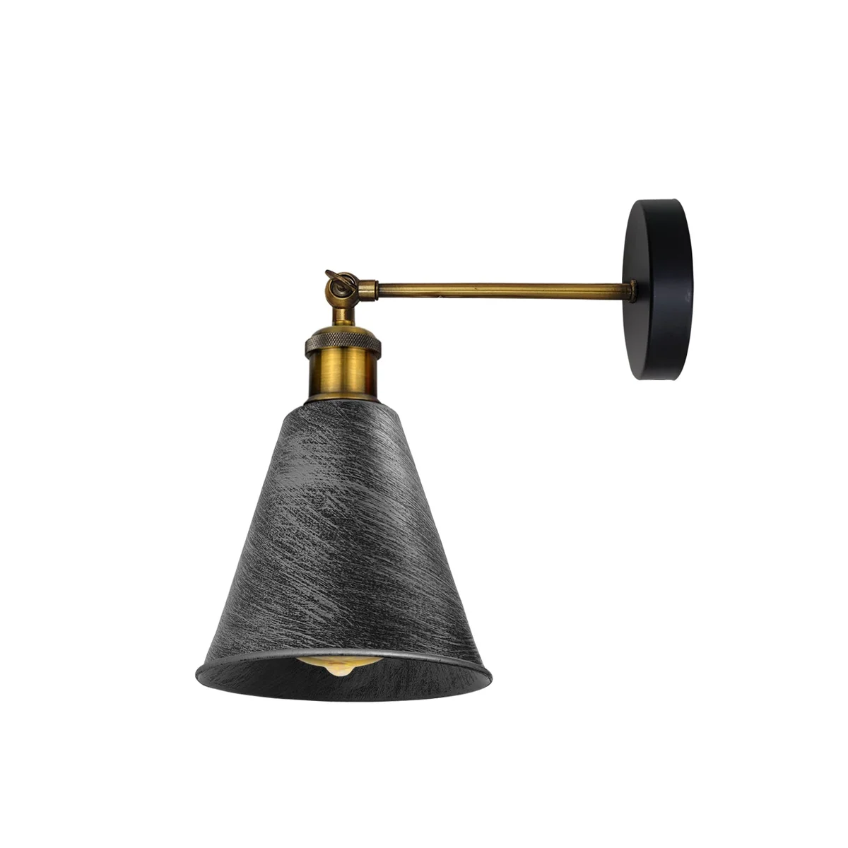 Brass industrial wall sconce with 18cm diameter metal shade in rustic red, brushed copper, or brushed silver – rustic kitchen lighting.